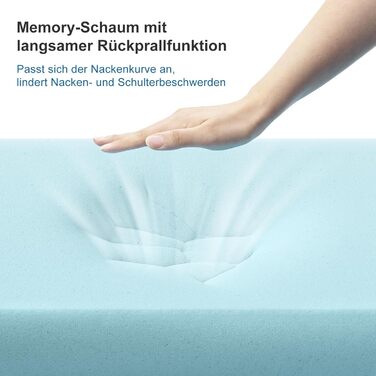 Подушка BedStory Gel з піни з ефектом пам&39яті 60x40x13 см середньої жорсткості для сну на боці, ергономічна подушка зі знімним та пральним чохлом, сертифікована подушка Visco Oeko-Tex, 60x40x13 см, серцевина з піни середньої жорсткості з вентиляційними 