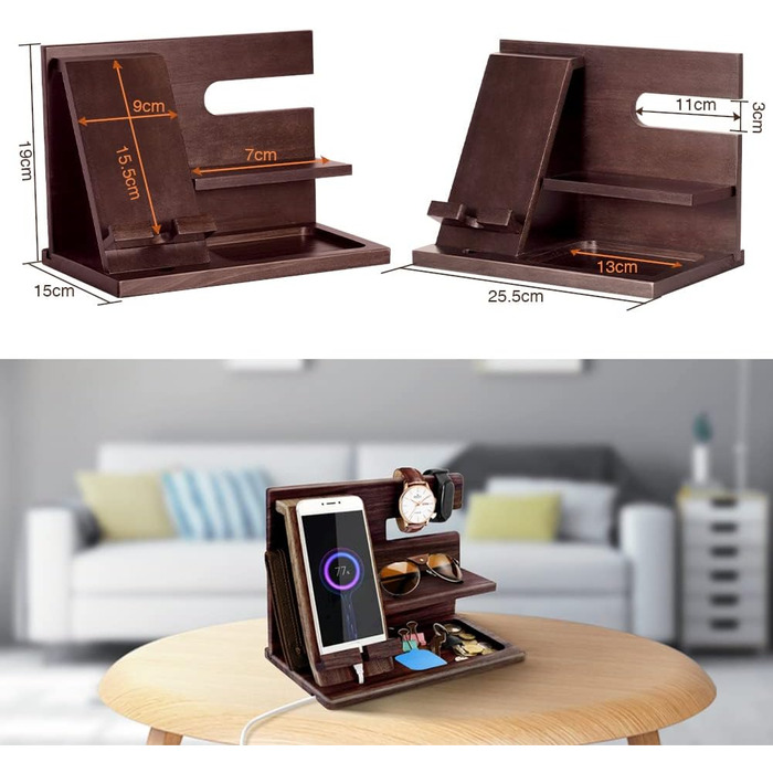 Подарунки для чоловіків, Різдво, дерев&39яна док-станція для телефону, гаманець для годинника, органайзер для тумбочки, подарунок на день народження тата, подарунки на день народження для чоловіків або тата, дерев&39яний органайзер для столу, коричневий