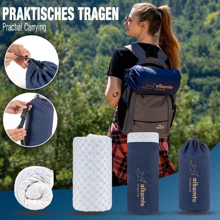 Дорожня подушка Alkamto з охолоджувальної піни з ефектом пам&39яті регульований гель для індивідуальної підтримки двосторонній крижаний шовк та м&39який віскоза легка, стискається, сертифікована OEKO-TEX, ідеальна для подорожей та кемпінгу