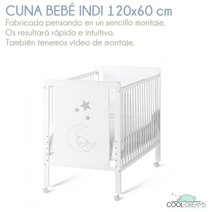 Дерев'яне ліжечко CoolDreams CoolDreams CoolDreams розміром 120 х 60 см і набір для кріплення ліжечка до ліжка, нетоксична фарба н