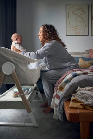 Ліжечко-тумбочка Mamas & Papas Lua, знімний кошик, відкидні боковини, матрац у комплекті, 0-6 місяців, колір бежевий