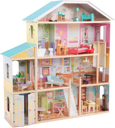 Дерев&39яний ляльковий будиночок KidKraft "Величний особняк" Великий XXL будинок, 4 поверхи, 34 аксесуари, меблі та ліфт у комплекті Рольова гра Загальні розміри 132 x 35,5 x 135 см, жовтий