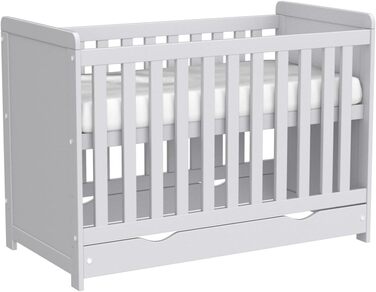 Дитяче ліжко Love For Sleep 120x60 см, біле, з шухлядою та захистом від падіння дерев&39яне ліжечко, 3-позиційна регульована висота рейкова основа, що трансформується в ліжечко для малюків, захисний бар&39єр у комплекті