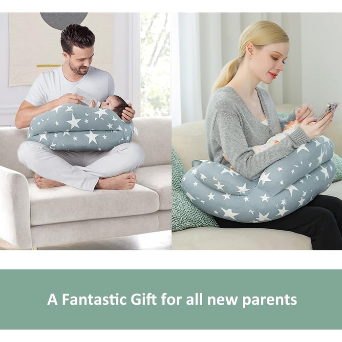 Подушка для годування Chilling Home, подушка для вагітних, подушка для сну на боці для дитини, подушка для вагітних з бавовняним чохлом для подушки для годування, регульована подушка, подушка для годування для вагітних, немовля, синьо-біла зірка