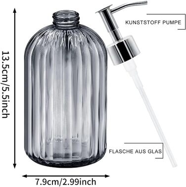Набір з 2 скляних дозаторів для мила з насосом, дозатор для рідкого мила 400 мл для миючого засобу, шампуню та лосьйону, багатораз