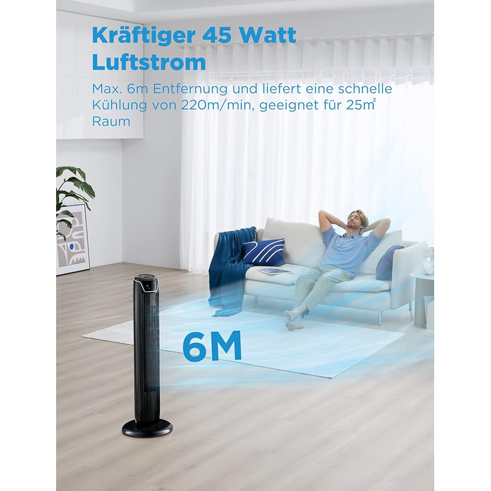 Баштовий вентилятор безшумний з пультом дистанційного керування 92см, мобільний вентилятор, вентилятор колонний, таймер на 7 годин