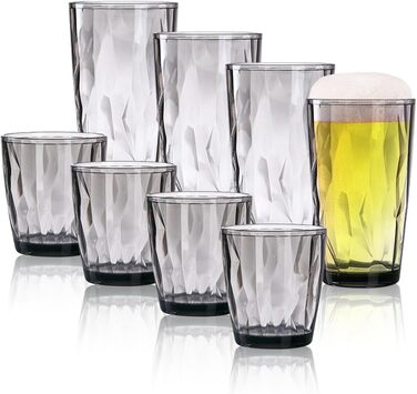 Набір склянок для води TIE-DailyNec 8 PCS, різнокольорові пластикові стакани для пиття 470 мл та 310 мл, небиткий стакан для пиття