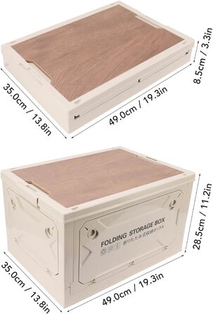 Складаний кемпінговий ящик для зберігання з дерев&39яною кришкою Складаний контейнер об&39ємом 50 л з колесами для легкого транспортування Міцний матеріал з поліпропілену та МДФ Ідеально підходить для кемпінгу, пікніків та сіро-білого кольору