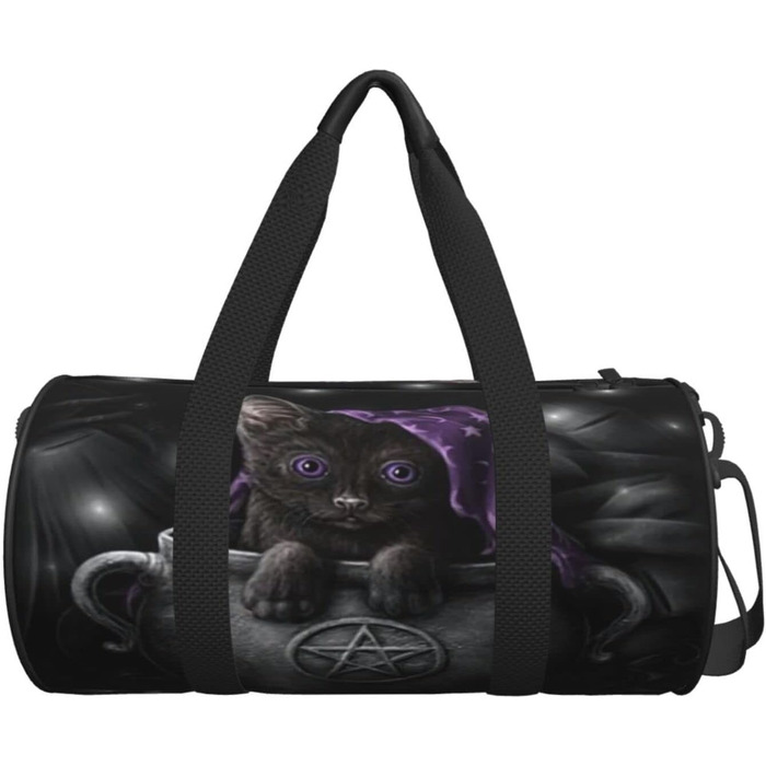 Дорожня сумка Wicca, чорна, з принтом кота, для жінок та чоловіків. Ідеальна для подорожей та на ніч, в стилі Вікка та язичництва.
