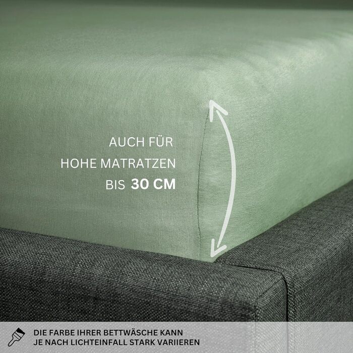 Простирадло на резинці 180x200 см Зелене до 200x200 см - Розкішне простирадло на резинці з бавовняного трикотажу, сертифіковане Oeko-Tex - для матраців до 30 см та ліжок з пружинним блоком - Простирадло для ліжка розміру King 180 x 200 см - 210 x 220 см З