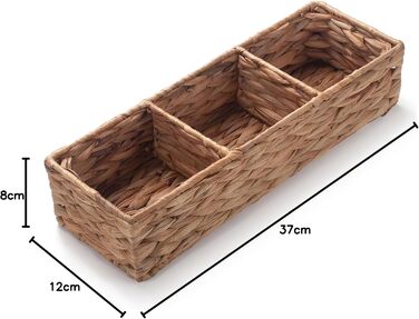 Кошики для зберігання водяного гіацинта, плетені прямокутні з 3 відділеннями, органайзер для прокладок та тампонів для ванної кімнати, 37 см x 12 см x 8 см