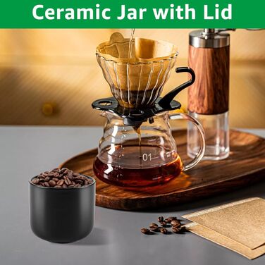 Набір керамічних банок WOPPLXY з 4 предметів з кришкою та наклейкою, чорна керамічна банка об&39ємом 260 мл з кришкою, чорна керамічна банка для зберігання кави, спецій, цукру, чаю