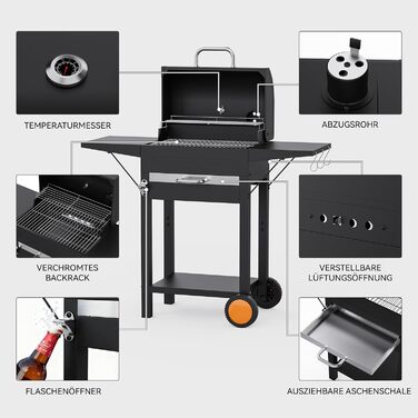 См) Вугільний Гриль - 334 кв. дюйми, Нержавіючий Візок з Двома Міцними Бічними Поличками та Хромованим Решіткою. Ідеально підходить для Саду, Гаража, Тераси, 20 (50