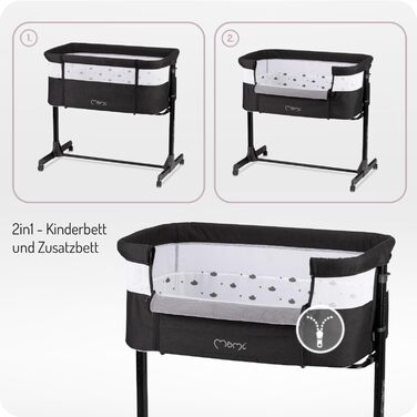 Багатофункціональна тумбочка та дитяче ліжко MoMi REVO, 6-рівневе регулювання висоти від 72 до 82 см, темно-сірий колір