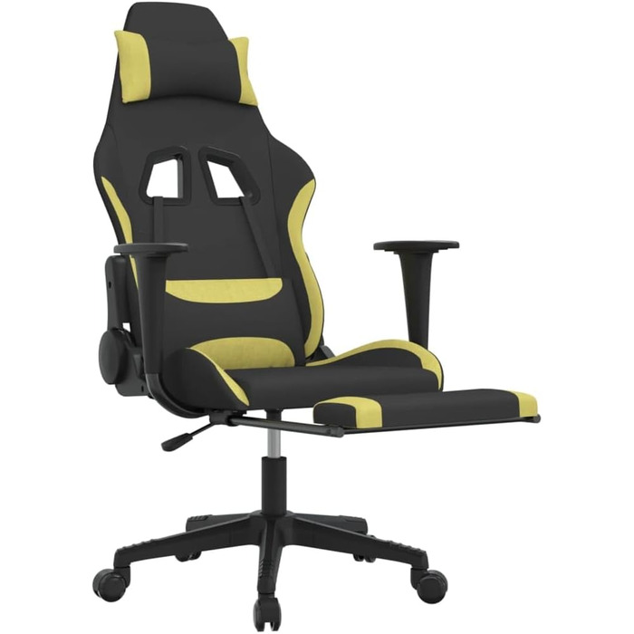 Геймерське крісло з підставкою для ніг, чорна та світло-зелена тканина