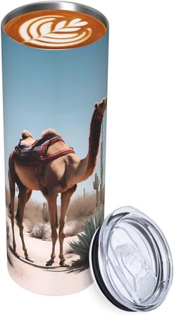 Кухоль з прямою трубочкою, 590 мл, пустельний мотив, милий верблюд, принт, дорожній кухоль, підходить для кемпінгу, офісу та дому