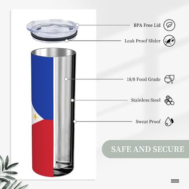 Кухоль з прямою трубочкою, дизайн прапор Філіппін, друкований, дорожній кухоль, підходить для кемпінгу, офісу та дому, 590 мл