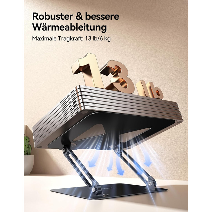 Стійка для ноутбука TECKNET, складана, ергономічна, металева підставка для ноутбука, сумісна з моделями 10-17,3 дюймів, чорна