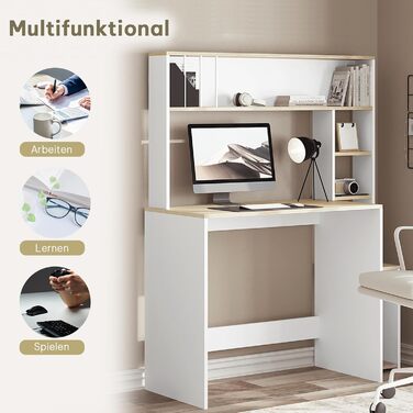 Письмовий стіл eSituro, комп&39ютерний стіл з 5 полицями, офісний стіл під біле дерево, ігровий стіл з місцем для зберігання, ПК-стіл для домашнього офісу, офісу, вітальні, 113,5x139x45 см білий дуб