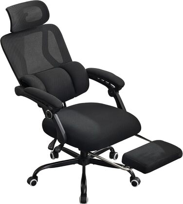 Ергономічне офісне крісло UEV з підставкою для ніг, чорне, крісло для домашнього офісу, обертове крісло, письмове крісло, нахил до 135, регулювання висоти, вантажопідйомність до 150 кг, повітропроникна тканина, для домашнього офісу