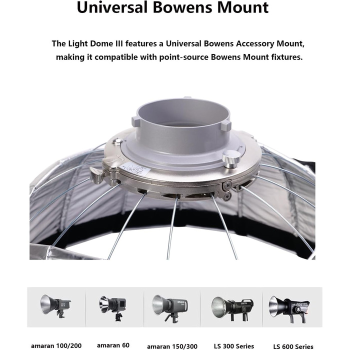 Круглий софтбокс з кріпленням Bowens Mount Ø89,0 x 60,0 см швидке налаштування завдяки складаній конструкції, сумісність з постійними світильниками Aputure & Amaran та іншими постійними світильниками Bowens