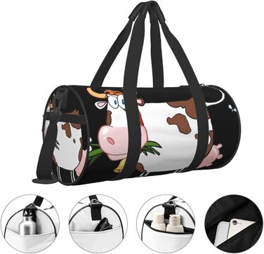 Спортивна сумка, дорожня сумка, милий принт корівки, сумка для ночівлі, чорна, універсальний розмір, сумка для подорожей