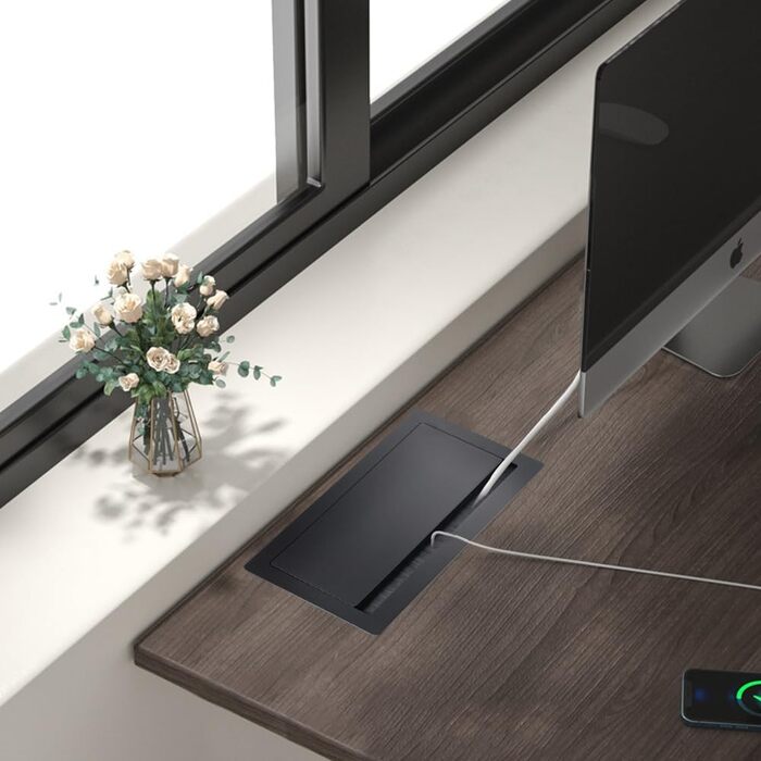 Вбудована настінна розетка для конференц-залу, столу, мультимедійна розетка, срібляста - 2 шт. Schuko - 2 шт. CAT6 - 2 шт. HDMI - USB 3.0 - стерео - USB-C для передачі даних (чорна)