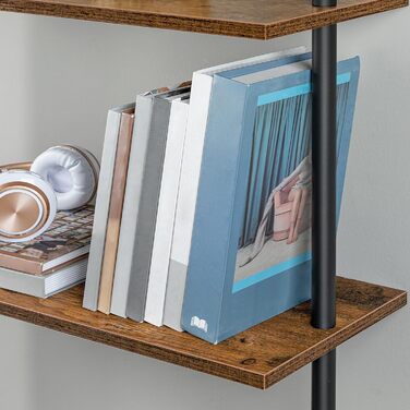 Полиця-драбина HOOBRO своїми руками, 6-ярусна настінна книжкова полиця, вузька книжкова полиця, полиця для демонстрації, полиця для зберігання, підставка для рослин, для вітальні, кабінету, вінтажний коричневий EBF651CJ01 39 x 24 x 200,5 см темно-коричнев