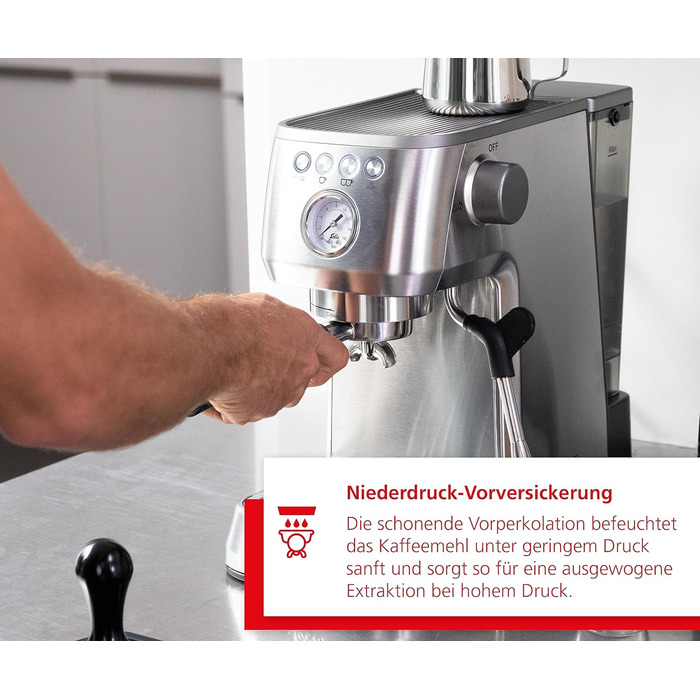 Еспресо-машина Solis Barista Perfetta Plus V2, напівавтоматична кавоварка з піноутворювачем молока, програмована кавоварка зі знімним резервуаром для води, функцією гарячої води та пари, срібло