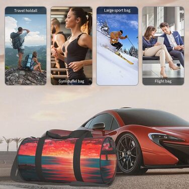 Спортивна сумка, дорожня сумка, пляжна сумка, принт Захід сонця, сумка на нічліг, чорна, універсальний розмір, сумка для подорожей