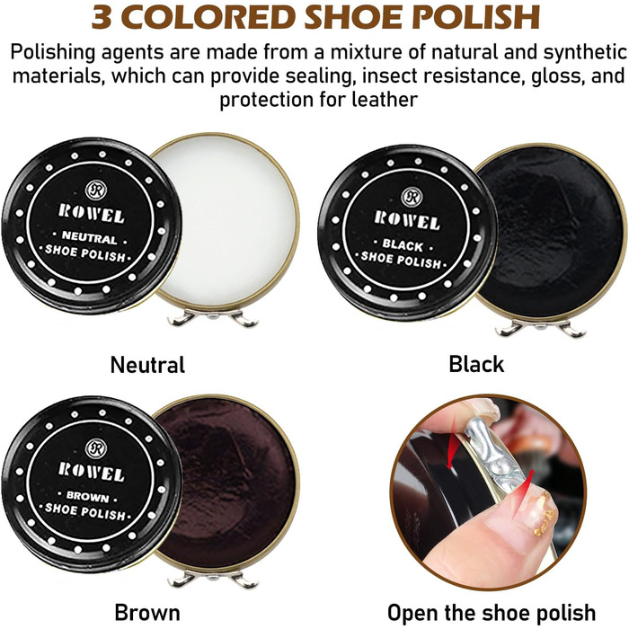 Набір для чищення взуття Vegena, набір для догляду за взуттям із 12 предметів для подорожей - із щітками для взуття, кремом для взуття, серветкою для полірування, ріжком для взуття, губкою, набором для догляду за взуттям та кремом для шкіряного взуття