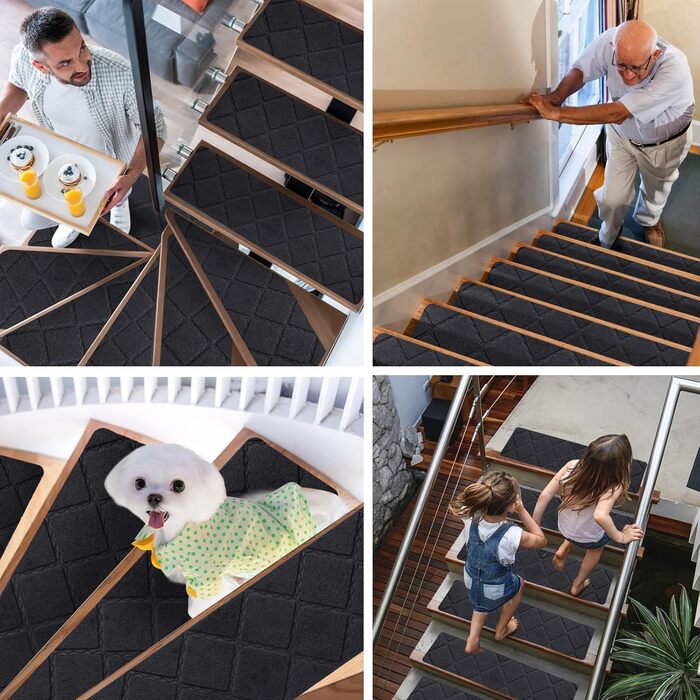 Нековзні килимки для сходів, 15 шт. , самоклеючі сходинки, коричневий прямокутний килимок для сходів, захисні килимки для сходів для приміщень/вулиць для дітей, людей похилого віку та домашніх тварин, 20 x 65 см