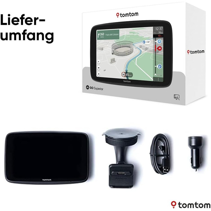 Навігаційний пристрій TomTom GO Superior (7-дюймовий екран, уникнення заторів завдяки TomTom Traffic, оновлення карт світу, швидке оновлення через Wi-Fi, наявність паркувальних місць, ціни на пальне) 7-дюймовий одинарний