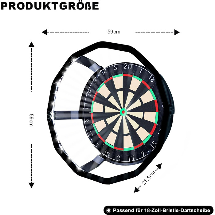 Підсвічування мішні для дартсу Яскраве світлодіодне освітлення на 360 градусів Система підсвічування мішні для дартсу Швидке встановлення без інструментів Підходить для 18-дюймових мішень для дартсу Аксесуари для дартсу