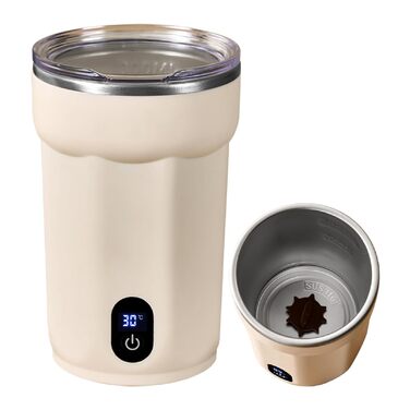 Кавова чашка Generico з автоматичним помішуванням, 300 мл, нержавіюча сталь, багаторазова, з кришкою, для напоїв, таких як молоко, для дому, офісу, подорожей та кемпінгу на природі