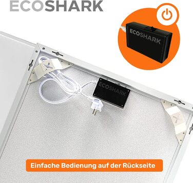Інфрачервоний обігрівач ECOSHARK з термостатом 800 Вт Білий ЗБЕРЕЖІТЬ ВИТРАТИ НА ЕНЕРГІЮ - вкл. пульт дистанційного керування - Електричний обігрівач, сумісний з системою Розумний дім, для площі 13-20 м - Окремостоячий/Настінний (сертифікований TV) 800 Вт