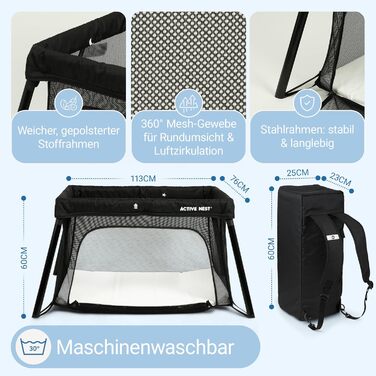 Дитяче ліжечко-дорожнє з матрацом та рюкзаком площа лежання 9660 см (03 роки) збирається за 15 секунд легка вага 6 кг компактна складна конструкція бічний вхід водовідштовхувальний матрац