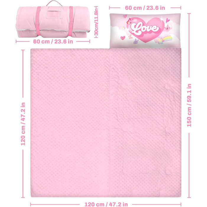 Дитячий спальний мішок зі знімною подушкою, теплий дитячий спальний мішок з подвійною блискавкою для дівчаток та хлопчиків, складний спальний мішок-ковдра для кемпінгу в приміщенні та на свіжому повітрі, єдиноріг 15060 см