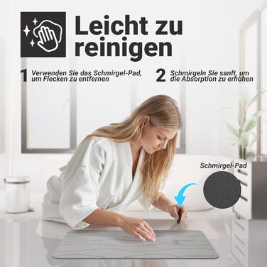 Килимок для ванної Minimism з каменю 60x40 см - Килимок для ванної з діатоміту - Килимок для ванної кімнати з каменю - Камінь Діатоміт - Килимок для душу, що швидко висихає