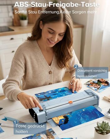 Дюймовий ламінатор A3/A4 з 20 пакетами для ламінування, гарячий та холодний ламінатор, ABS-пластик із захистом від застрягання, 10-в-1 ламінатор з різаком, тримером та закруглювачем кутів для офісу, школи та дому (синій), 13-