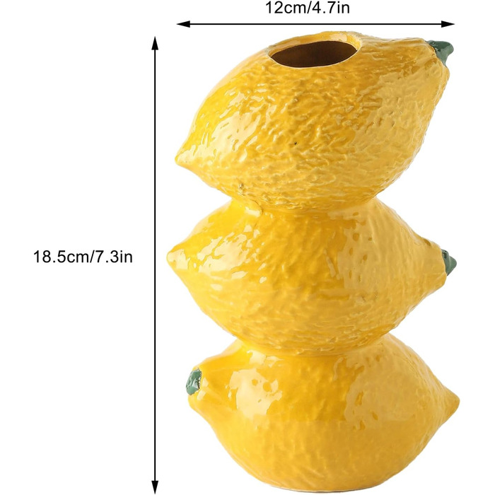Ваза для полуниці LEMCC, мила керамічна ваза для яблук, фанкова ваза для лимонів, ваза для фруктів у вінтажному стилі, декоративна висока ваза, квіткова композиція для (жовта)