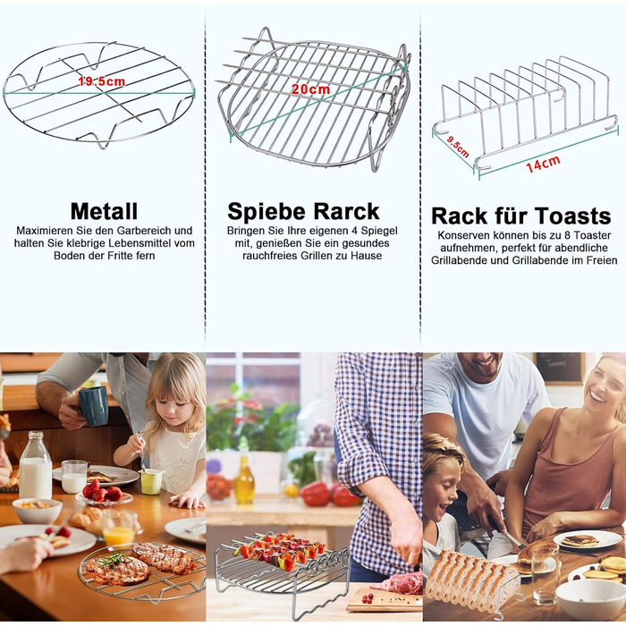 Аксесуари для фритюрниці YINGRACE 8 дюймів, набір аксесуарів 12 шт. для фритюрниці для Ninja 5.2 л, Tefal EY4018/EY401D 4.2 л, посуд 4.5 л, фритюрниця COSORI 4.7 л, без бісфенолу А, антипригарне покриття