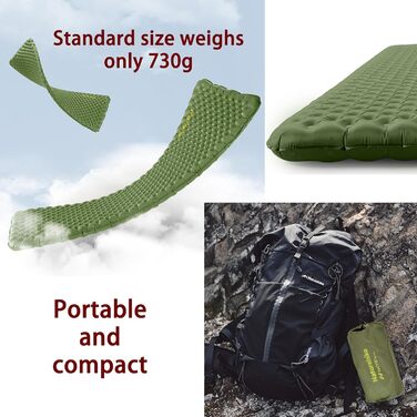 Ультралегкий надувний матрац Naturehike Tuye, R4.6, підходить для надзвичайно холодних умов з температурою -20 C, товщина 8 см, легко зберігається, ідеально підходить для походів та кемпінгу (186 * 58 * 8 см) 186*58*8 см