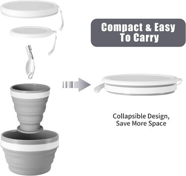 Набір посуду для кемпінгу Odoland, що включає складну силіконову миску та дорожню кружку з кришкою, ложку для салату з нержавіючої сталі для походів, активного відпочинку, кемпінгу, піших прогулянок та пікніків