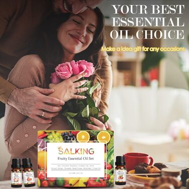 Набір ефірних олій SALKING, 12x10 мл 100 органічна ароматична олія для дифузора, журавлина, персик, полуниця, кавун, інжир, кокос, грейпфрут, лайм, ананас, манго, солодкий апельсин, маракуйя