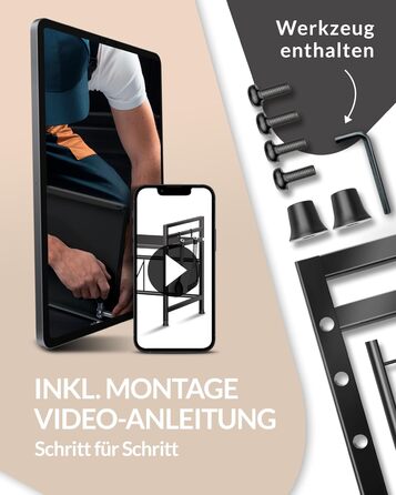 Полиця для мікрохвильової печі, кухонна полиця, стояча, сталь (2-рівнева) Полиця для мікрохвильової печі, шафа для мікрохвильової печі Полиця для зберігання, полиця для пекарні, регульовані по висоті та довжині полиці відеоінструкції, гачки - Чорний, 2-рі