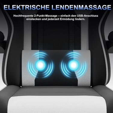 Ігрове крісло JUMMICO з функцією масажу, ергономічне офісне крісло 150 кг, ігрове крісло з надширокою подушкою сидіння 50 см, біле