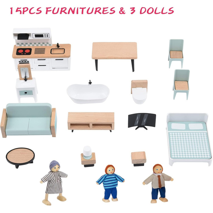 Дерев&39яний ляльковий будиночок "Гігантська квасоля", висотою 80 см, з ліфтом, дверним дзвінком, освітленням, 15 предметами меблів та 3 ляльками, іграшка-подарунок для дівчаток віком від 3 років