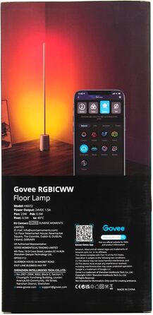 Світлодіодний торшер Govee Smart, WiFi RGBIC торшер з можливістю затемнення Працює з Alexa та Google Assistant, керуванням програмами, синхронізацією музики, режимом зроби сам, понад 64 сюжетними режимами, для вітальні, спальні, дому