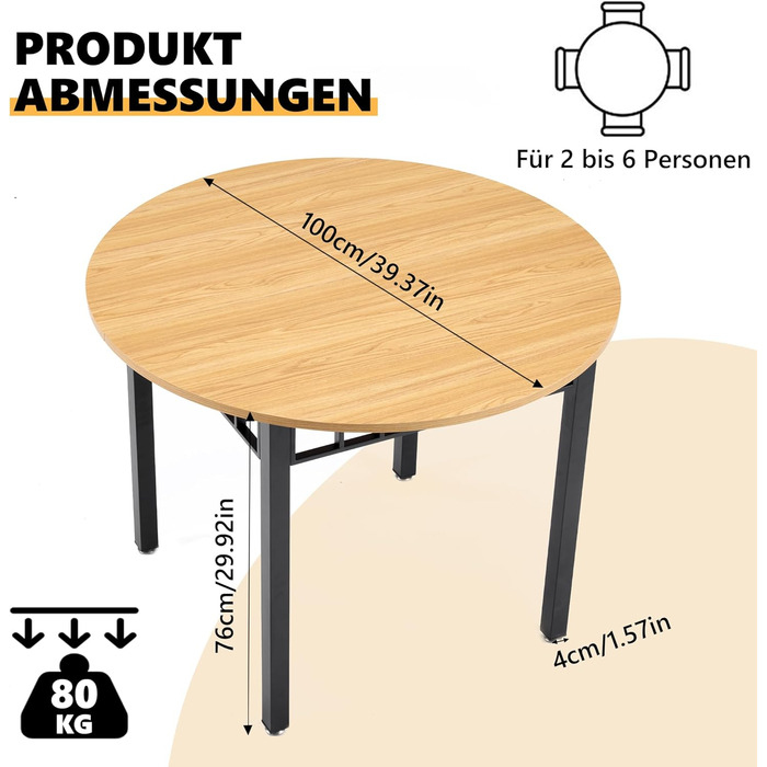Круглий обідній стіл Mingone для 4 осіб, круглий обідній стіл 100 см, кухонний стіл з дерев&39яною стільницею, круглий стіл під дуб з металевими ніжками для вітальні, балкону, їдальні